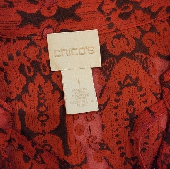 Chicos Size 1 Red Boho Blouse - Picture 5 of 7